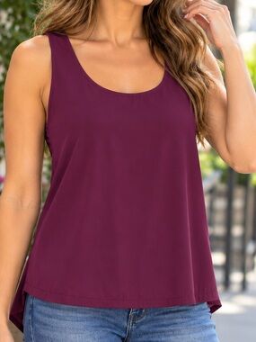 Stylus Women’s XL Burgundy Modal Sleeveless Layered Tank Blouse NWT